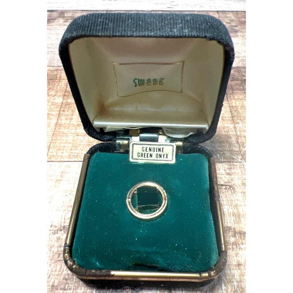 Vintage Swank Genuine Green Onyx Tie Tack With Original Box